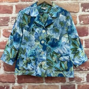 VTG Lester Square Shirt Jacket Women's Large Petite Blue Floral Button Front